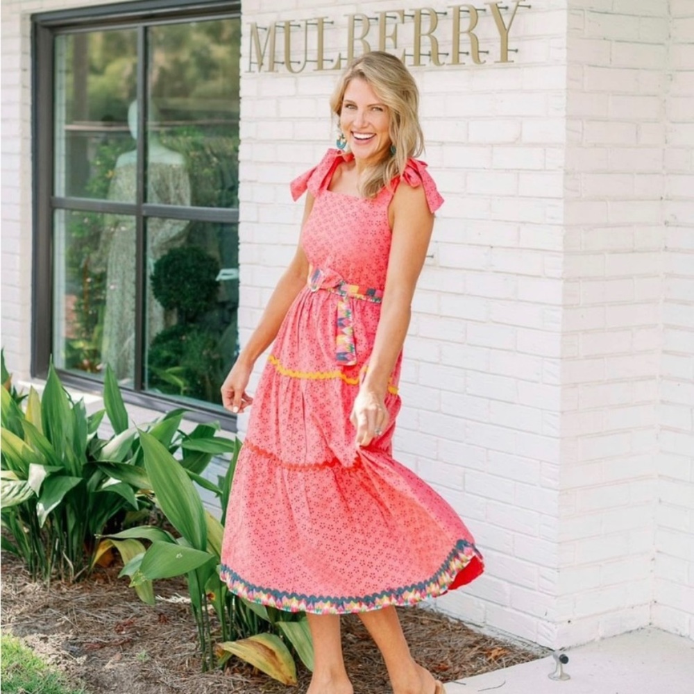 Emily Lovelock | Pink Eyelet Broderie Anglaise Midi Dress NWT